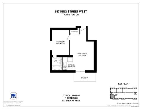 A drawing of a floor plan for a unit at 547 King Street West in Hamilton, Ontario.